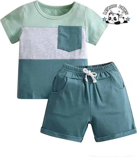 LEZONKIDS - Conjunto de Roupas de Criança Personalizáveis para Férias de Verão Camiseta e Shorts de Algodão Casual para Bebês e Crianças